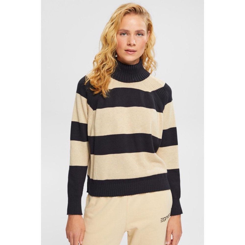 Esprit Polo Neck Sweater Taupe & Black Stripes